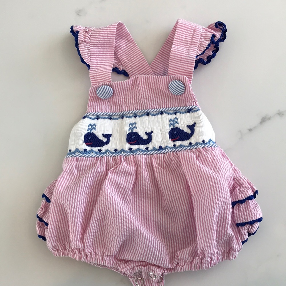 Smocked Whale Bubble by Surcie size 3 months